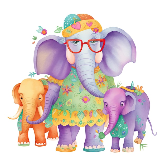 Diseño de paquete de pie de elefante colorido Diseño de conjunto de elefante sentado colorido Dibujos animados de elefante bebé colorido para niños páginas para colorear Ilustración de dibujos animados de bebé elefante lindo Generado por AI