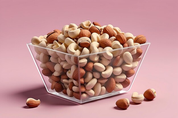 Diseño de paquetes de nueces integrados de primera calidad en ilustración 3D sobre fondo rosa