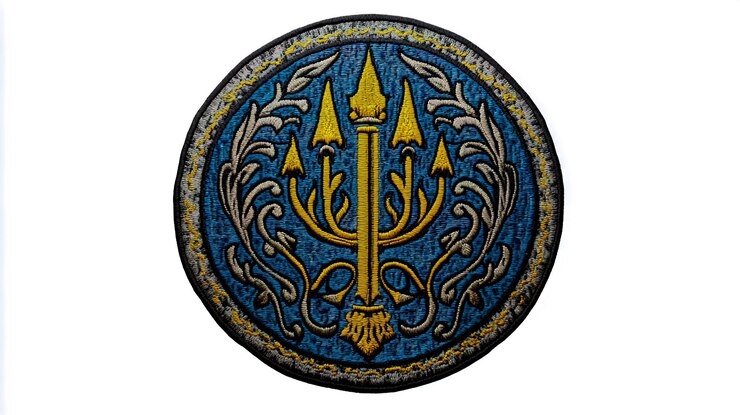 Foto un diseño de parche circular con el escudo de armas ucraniano con detalles intrincados adecuados para el bordado