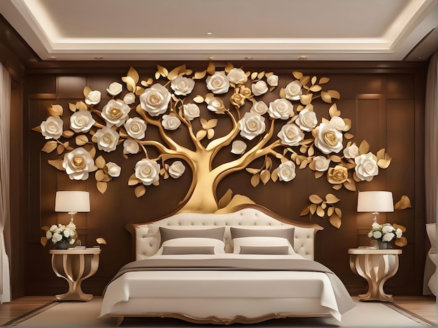 Diseño de paredes interiores de madera floral de árbol