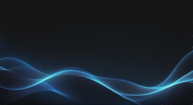 Diseño de partículas de puntos abstractos de luminescencia azul en fondo oscuro
