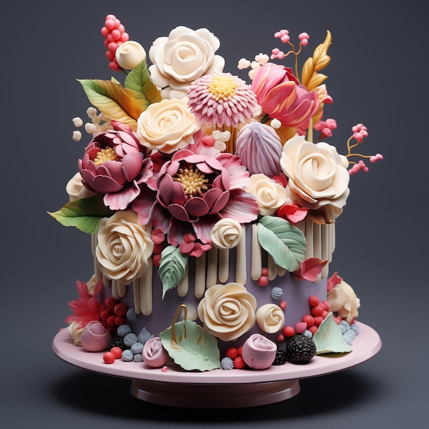 Diseño de pastel de flores delicioso en 3D