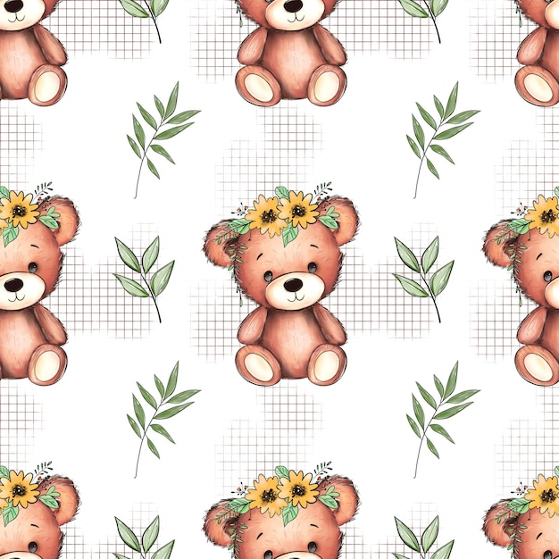 El diseño del patrón sin costuras del oso de peluche, el patrón del bebé peluche.