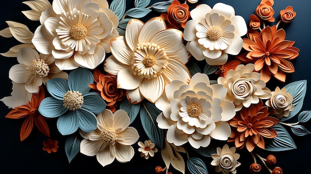 diseño de patrón de flores 3d textil