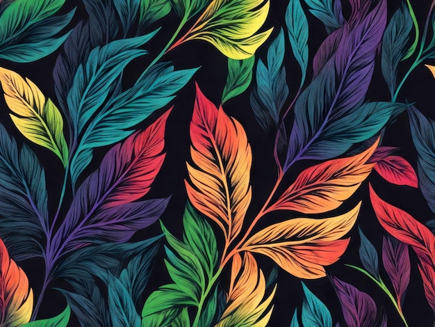 Diseño de patrón de hojas de arco iris sin costuras