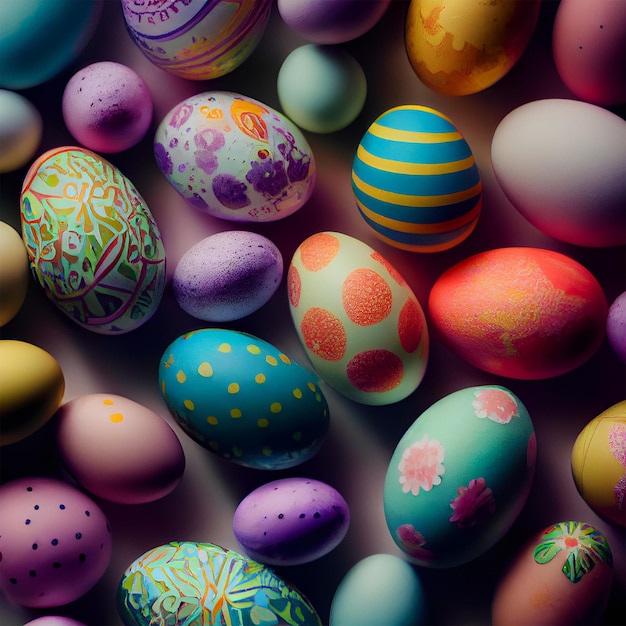 Diseño de patrón de huevos de Pascua feliz colorido Primer plano de huevo de Pascua pastel