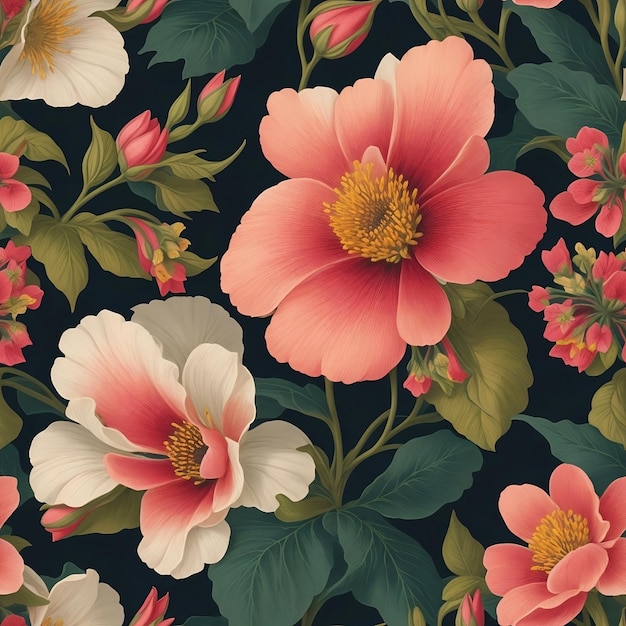 Diseño de patrón de ilustración de flores de azalea realista sin costuras