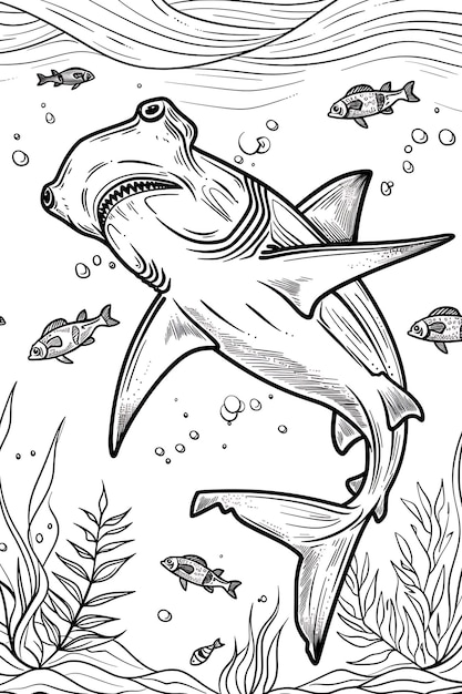 Diseño de peces tiburón Página para colorear