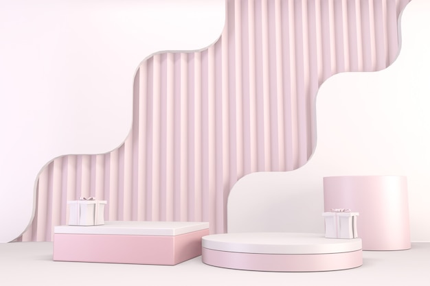 Diseño de pedestal rosa mínimo para exhibición de productos, renderizado