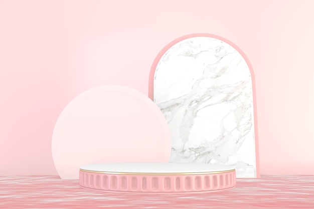 Diseño de pedestal rosa mínimo para exhibición de productos, renderizado