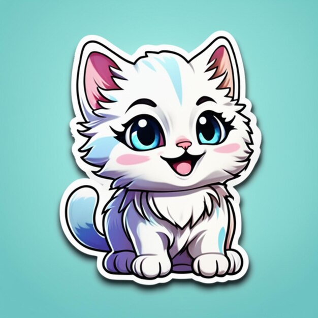 Foto diseño de pegatina de gato blanco con borde blanco