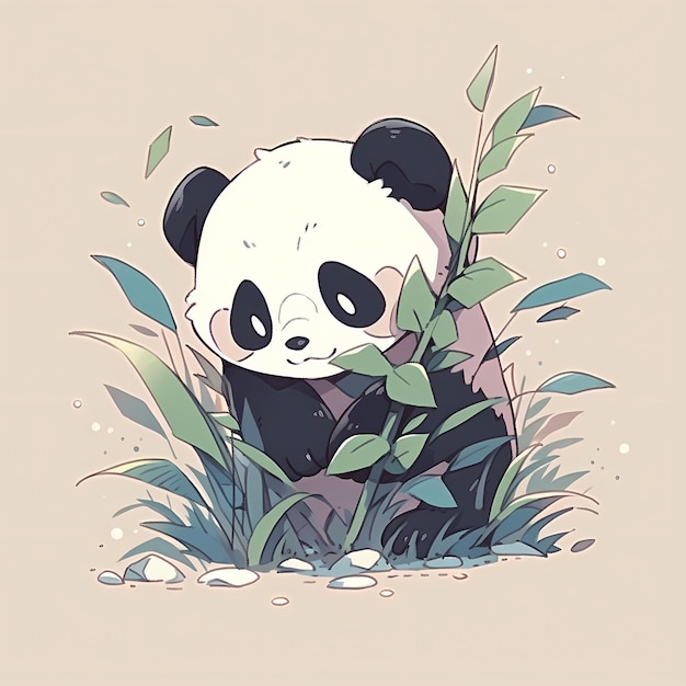 Diseño de personaje de dibujo de oso panda entre diseño de mascota lindo bambus