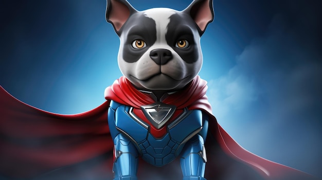 Foto un diseño de personaje de dibujos animados de un perro superhéroe ai generative