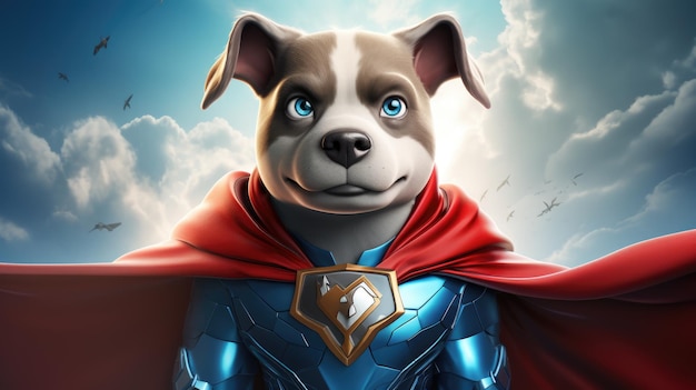 un diseño de personaje de dibujos animados de un perro superhéroe AI Generative