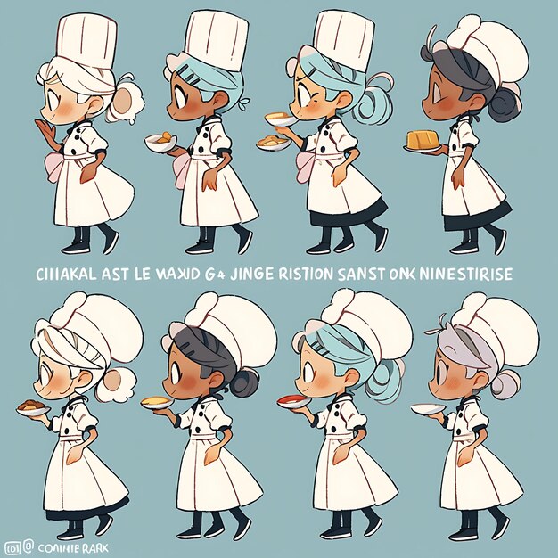 Foto diseño de personajes de anime cocineras femeninas vestido temática culinaria boda altura promedio c arte conceptual