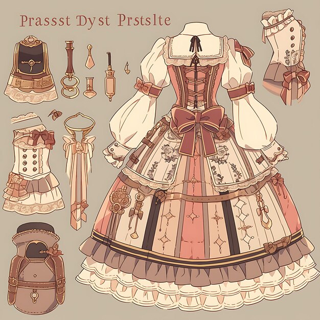 Diseño de personajes de anime corsé Steampunk femenino Steampunk boda altura media sostén arte conceptual