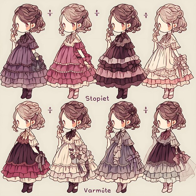 Foto diseño de personajes de anime femenino gótico kawaii moda de boda vestido a ruffles artístico conceptual promedio h