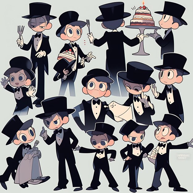 Diseño de personajes de anime Hombre Moda de boda de 1920S Tuxedo a medida Altura media Bl Arte conceptual