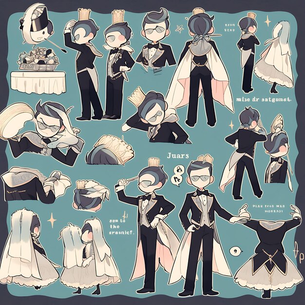 Foto diseño de personajes de anime hombre opera inspirado tuxedo boda teatral altura media arte conceptual