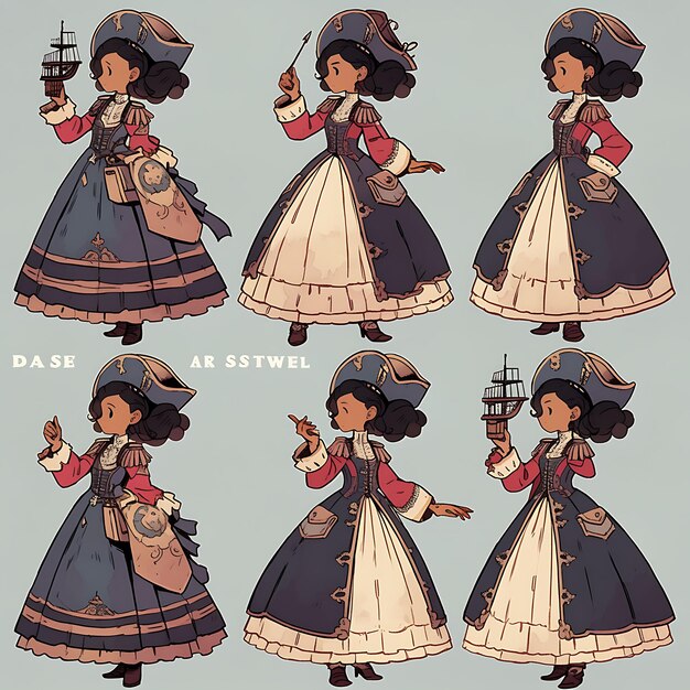 Diseño de personajes de anime Steampunk Pirata femenina Moda de boda vestido con corsé y arte conceptual T