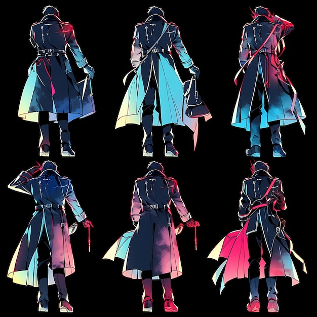Diseño de personajes de anime Vestido de boda Cyberpunk masculino abrigo de trinchera de longitud completa Neon C Concept Art