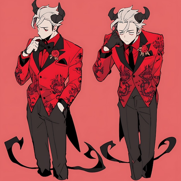 Diseño de personajes de anime Vestido diabólico masculino Vestido de boda infernal Altura media Arte conceptual de Fiery Co