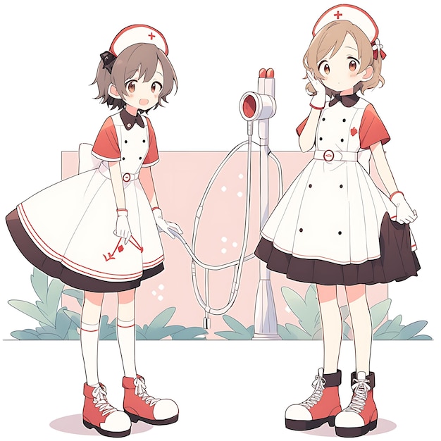 Foto diseño de personajes de anime vestido de enfermera femenina tema médico boda altura promedio artículo conceptual