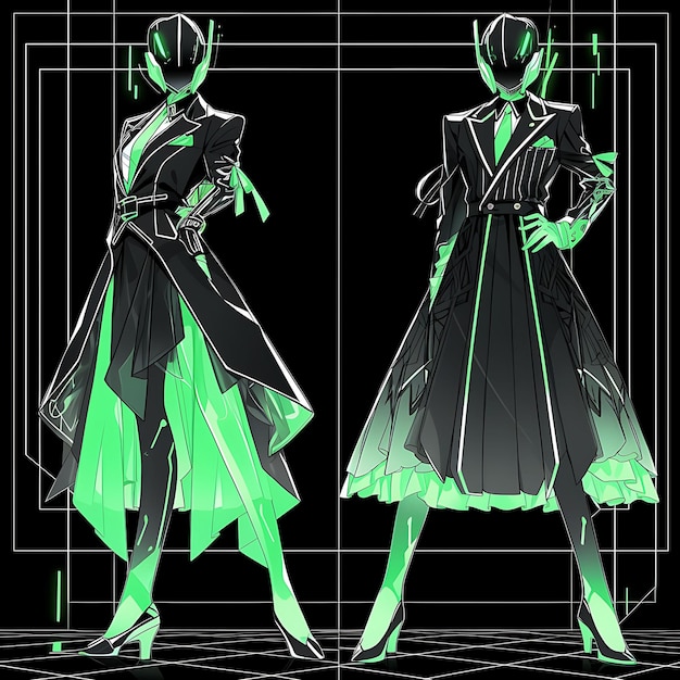 Diseño de personajes de anime Vestido inspirado en Cyberpunk Cyber City Wedding Tall Neo Concept Art