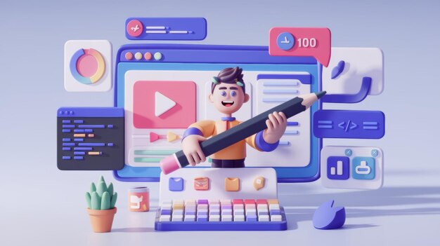 Diseño de personajes de dibujos animados en 3D Desarrollo de aplicaciones de interfaz de usuario de sitio web