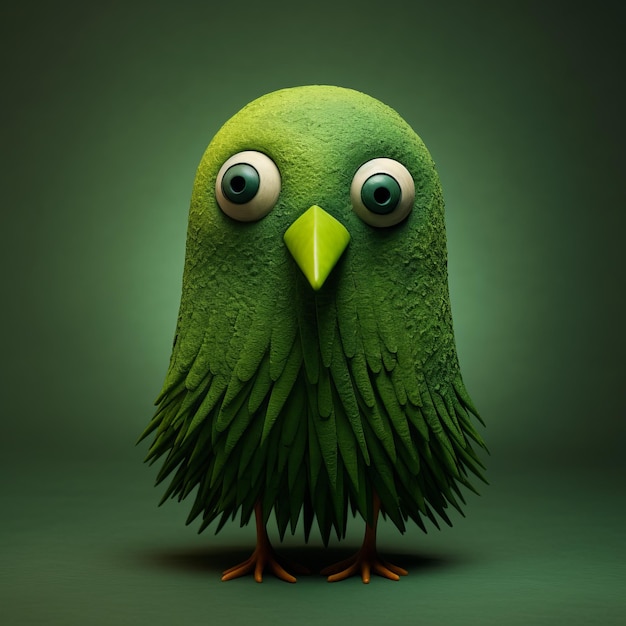 Diseño de personajes expresivos El pájaro verde sobre un fondo verde