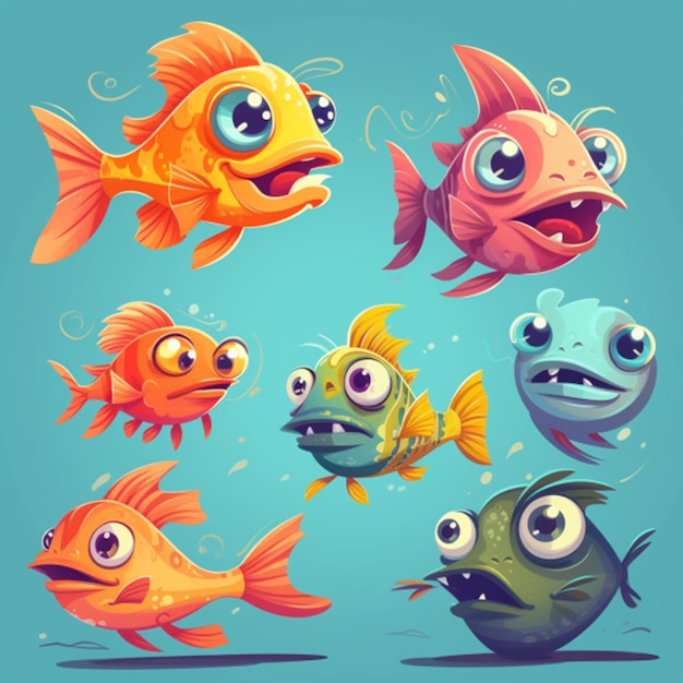 Foto diseño de personajes de pescado estilo de dibujos animados 3