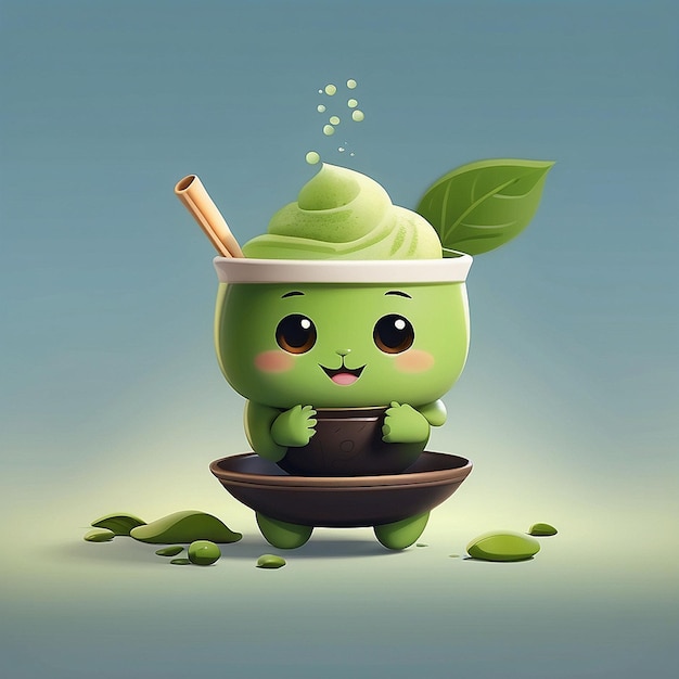 Diseño de personajes de té verde 3D