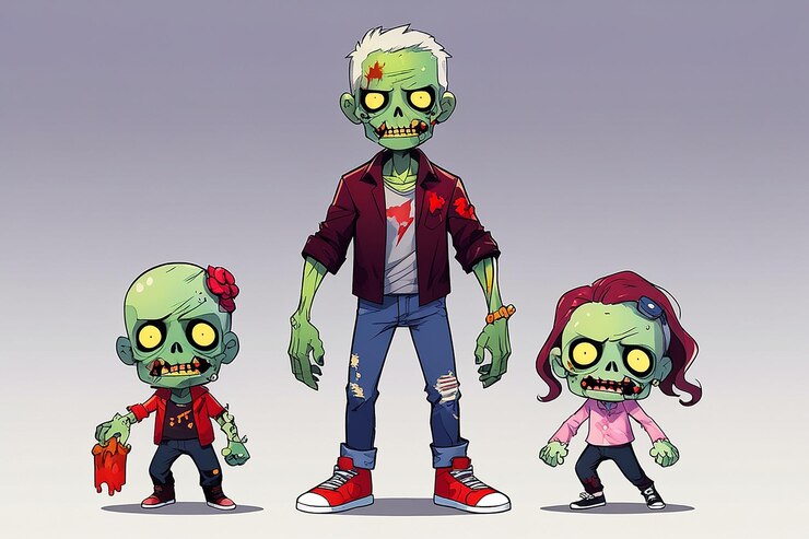 Foto diseño de personajes de zombies de dibujos animados estilo plano para halloween