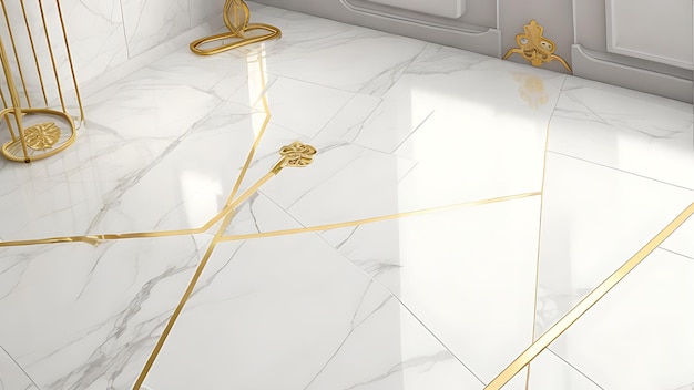 Diseño de pisos y baldosas de mármol de primera calidad con un diseño exclusivo en oro blanco con regulación de 8k