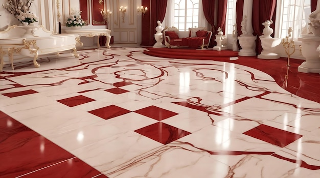 Diseño de pisos y baldosas de mármol de primera calidad en un patrón rojo exclusivo con regulación de 8k