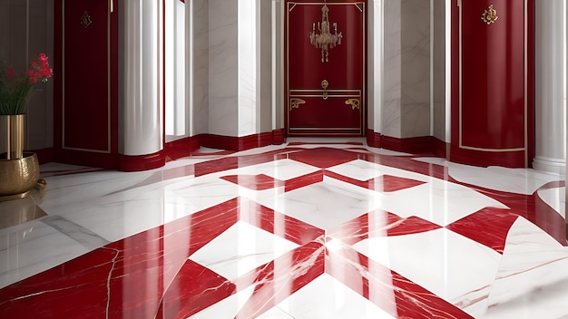 Diseño de pisos y baldosas de mármol de primera calidad en un patrón rojo exclusivo con regulación de 8k