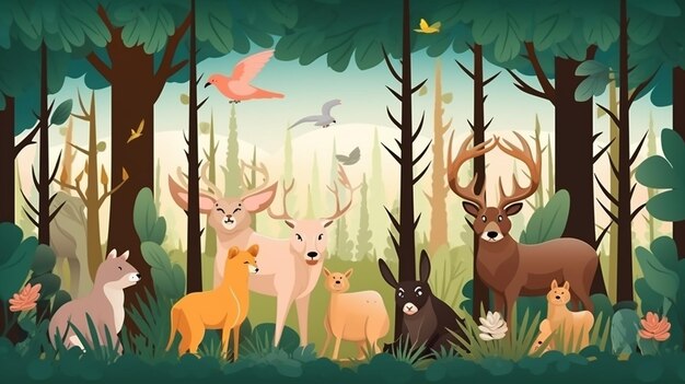 diseño plano de los animales en el bosque