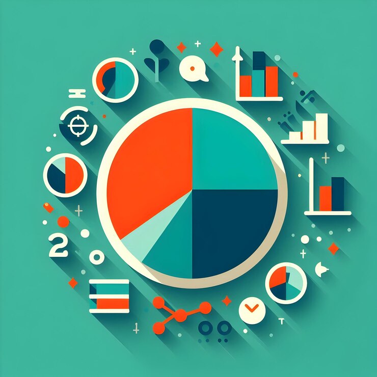 Foto diseño plano como icono de gráfico de pie con espacio de copia en un fondo verde concepto como una imagen vectorial de un p