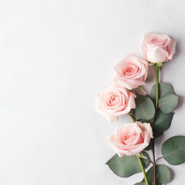 Diseño plano del concepto del día de San Valentín con flores y ramo de hermosas rosas rosas con espacio de copia