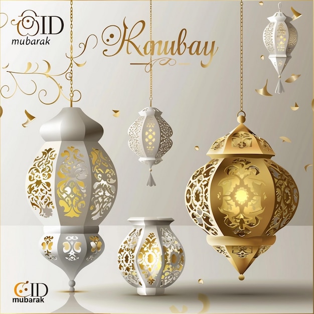 Foto diseño plano gratuito festival encantador eid mubarak ramadán elementos decorativos y papel tapiz de ramadán