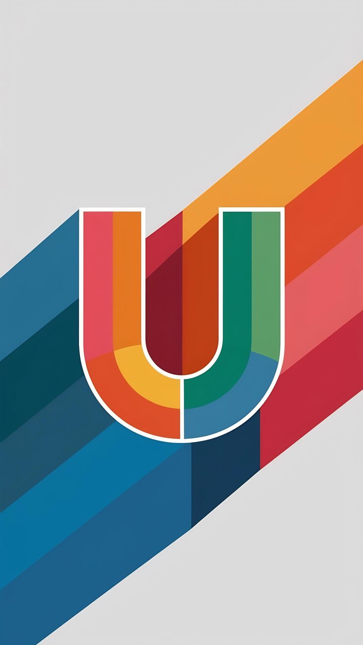 Foto diseño plano del icono de la letra colorida u del logotipo