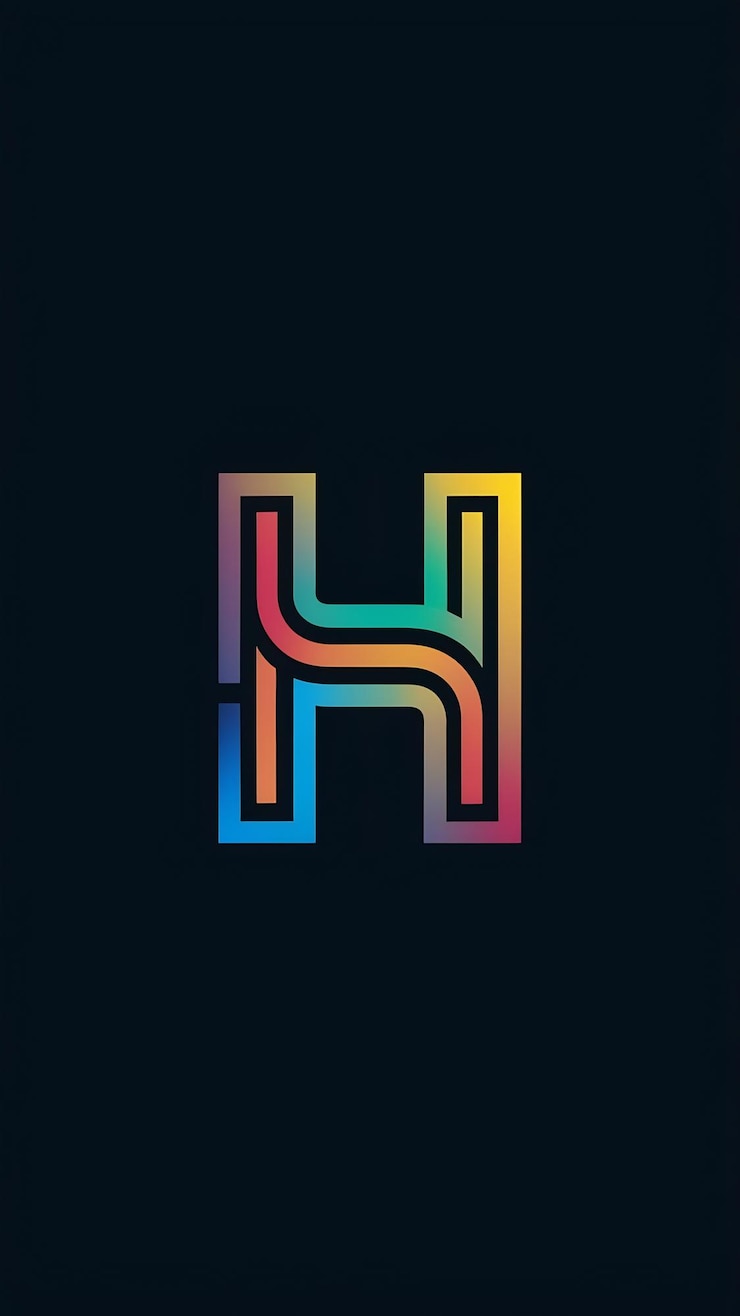 Foto diseño plano del icono de la letra h colorida y del letrero del logotipo