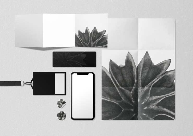 Foto diseño plano de identidad corporativa en blanco y negro