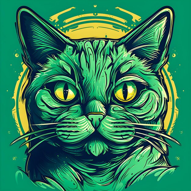 Diseño plano de la ilustración del avatar del gato para la postal o el cartel de la etiqueta engomada de la camiseta