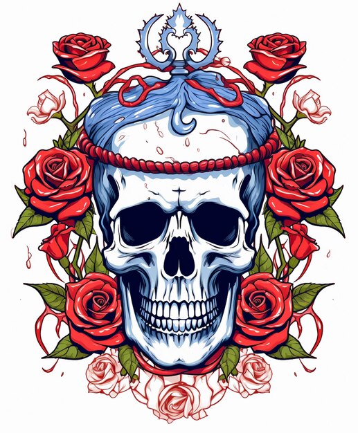 diseño plano de ilustración de marco de calavera con rosas para estuche de taza de camiseta