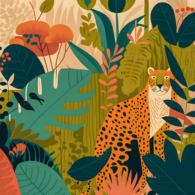 Foto diseño plano de ilustración de patrón de animales de la selva