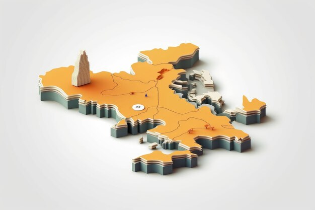 Foto diseño plano mapa en blanco 3d de la isla con área de topografía