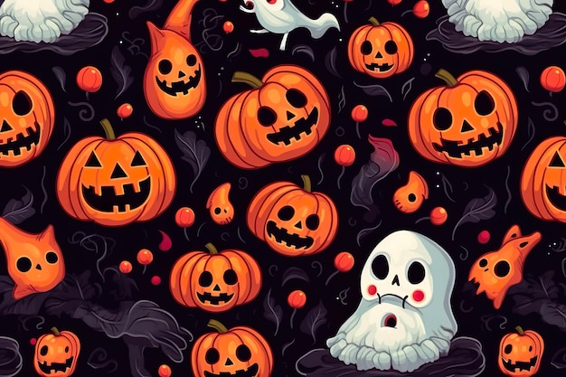 Diseño plano de patrón de ilustración de Halloween hecho con tecnología de inteligencia artificial generada