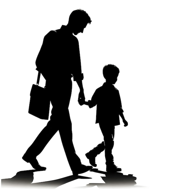 Diseño plano silueta de padre e hijo caminando