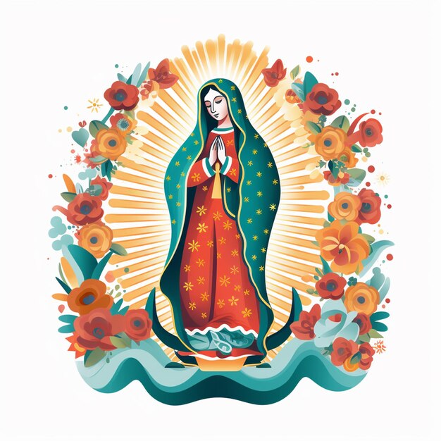 Foto diseño plano vectorial de la virgen flotando sobre un fondo blanco